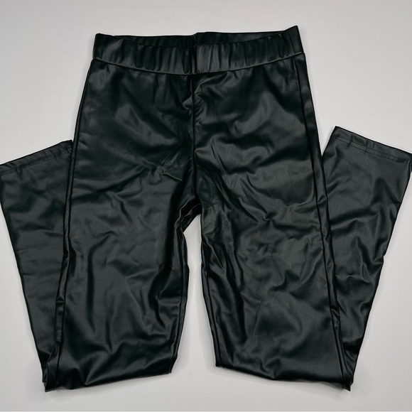 Alya Pants Faux Vegan Leather Green Office Career Moto Street Pullon Date New - Picture 1 of 11